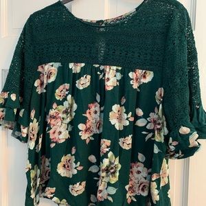 Green floral top with bell sleeves